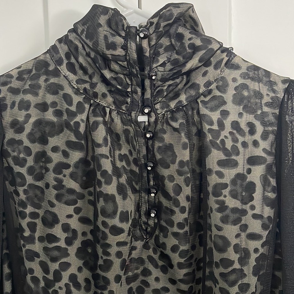 Hot Price - Pretty Angel Black sheer top Scrunched Neck with leopard print